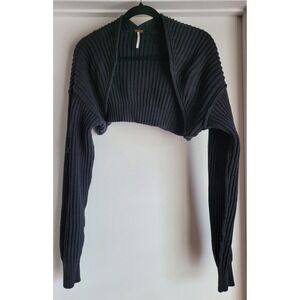 Free People Women's Bolero Sweater Sz M Black Cotton Blend Knit Boho